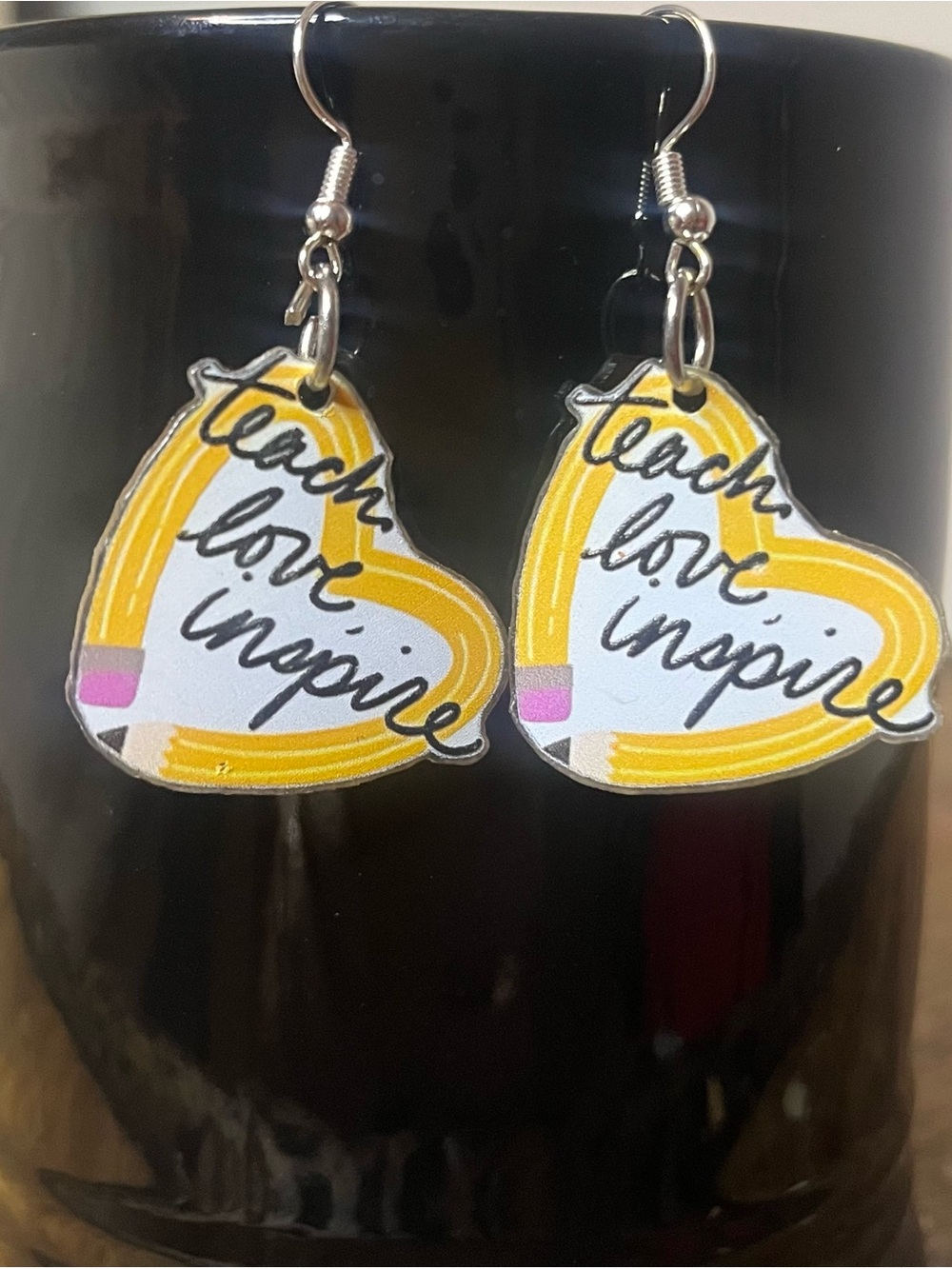 Teach Love Inspire Yellow Heart Pencil Earrings - Women's Accessories